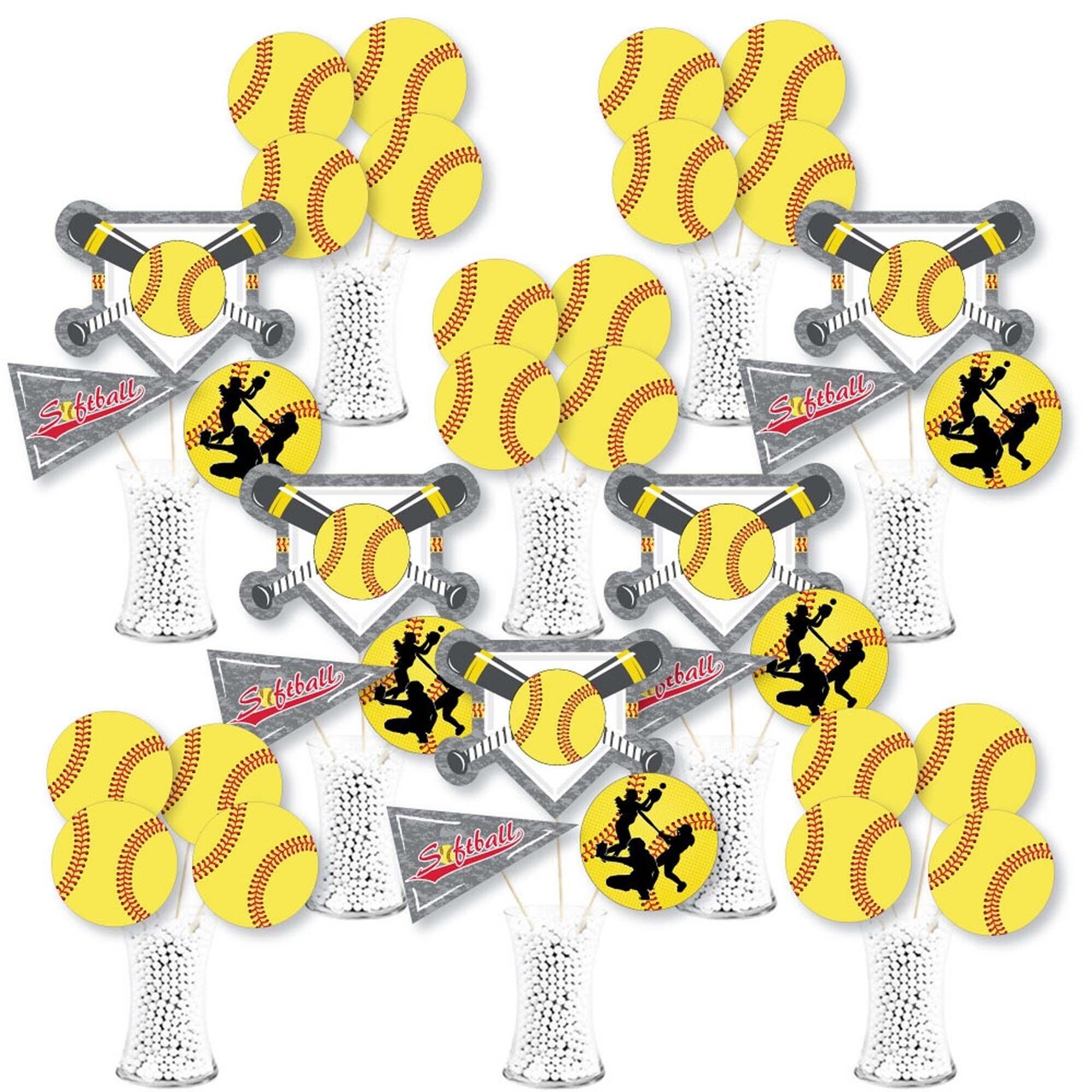 Big Dot of Happiness Grand Slam - Fastpitch Softball - Birthday Party or Baby Shower Centerpiece Sticks - Showstopper Table Toppers - 35 Pieces